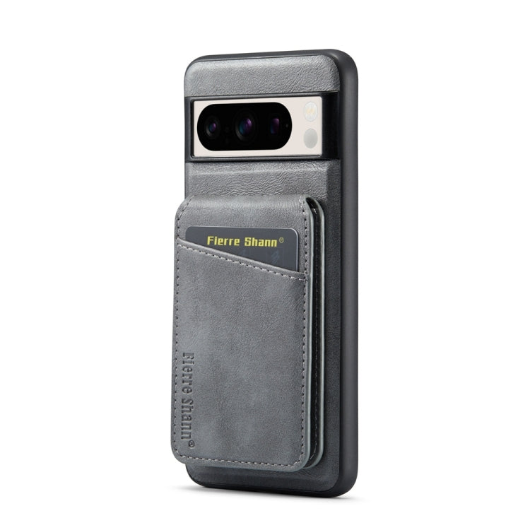 For Google Pixel 7 Fierre Shann Cowhide Vertical Flip Magnetic Card Holder Phone Case(Grey) by FIERRE SHANN