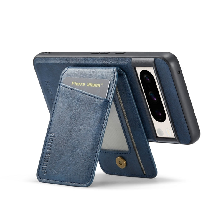 For Google Pixel 7a Fierre Shann Cowhide Vertical Flip Magnetic Card Holder Phone Case(Blue) by FIERRE SHANN