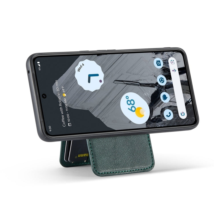 For Google Pixel 7a Fierre Shann Cowhide Vertical Flip Magnetic Card Holder Phone Case(Green) by FIERRE SHANN