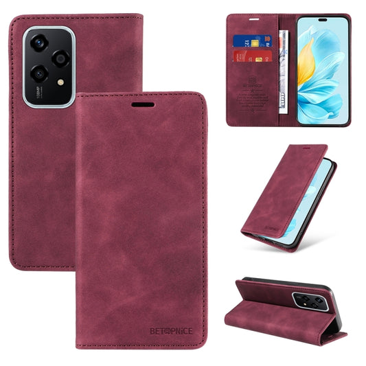For Honor 200 Lite Global BETOPNICE Suction RFID Anti-theft Leather Phone Case(Wine Red) by BETOPNICE