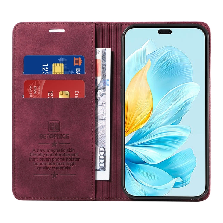 For Honor 200 Lite Global BETOPNICE Suction RFID Anti-theft Leather Phone Case(Wine Red) by BETOPNICE