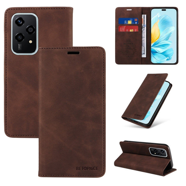 For Honor 200 Lite Global BETOPNICE Suction RFID Anti-theft Leather Phone Case(Brown) by BETOPNICE