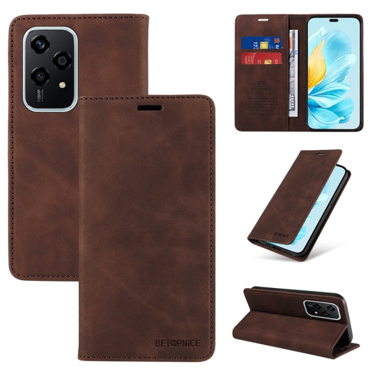 For Honor 200 Lite Global BETOPNICE Suction RFID Anti-theft Leather Phone Case(Brown) by BETOPNICE