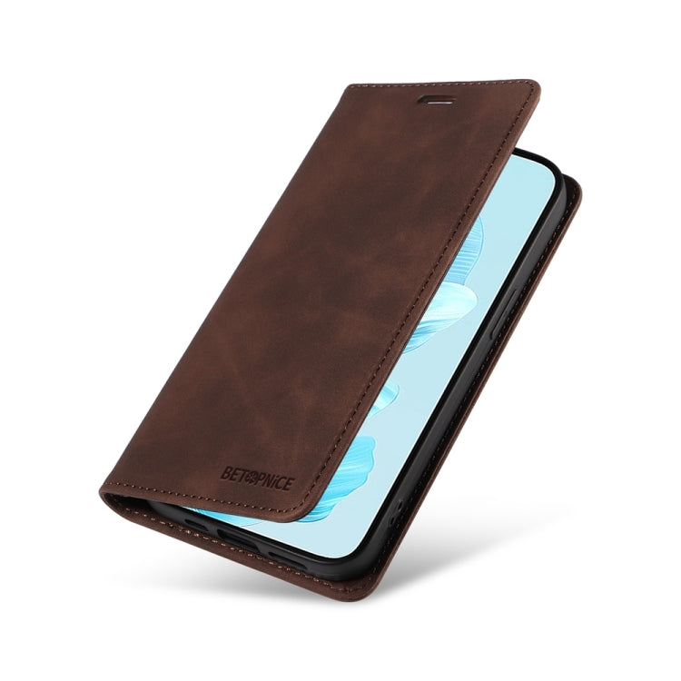 For Honor 200 Lite Global BETOPNICE Suction RFID Anti-theft Leather Phone Case(Brown) by BETOPNICE