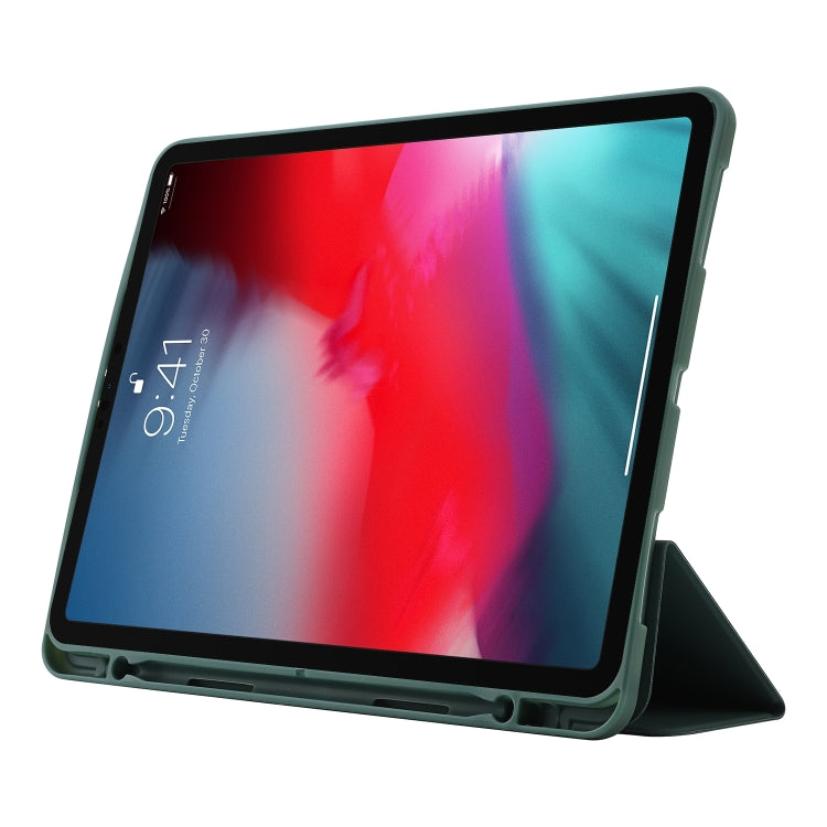 For iPad Pro 11 2025 / 2024 Skin Feel Tri-fold Leather Tablet Case with Pen Slot(Dark Green) by bashfashion