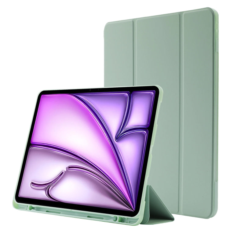 For iPad Air 13 2025 / 2024 Skin Feel Tri-fold Leather Tablet Case with Pen Slot(Matcha Green) by bashfashion