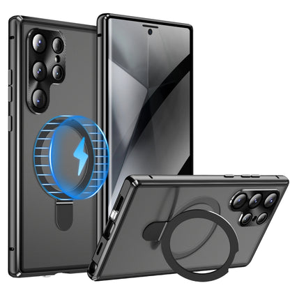 For Samsung Galaxy S24 Ultra 5G MagSafe Magnetic Privacy Frosted Tempered Glass Holder Phone Case(Black) by bashfashion