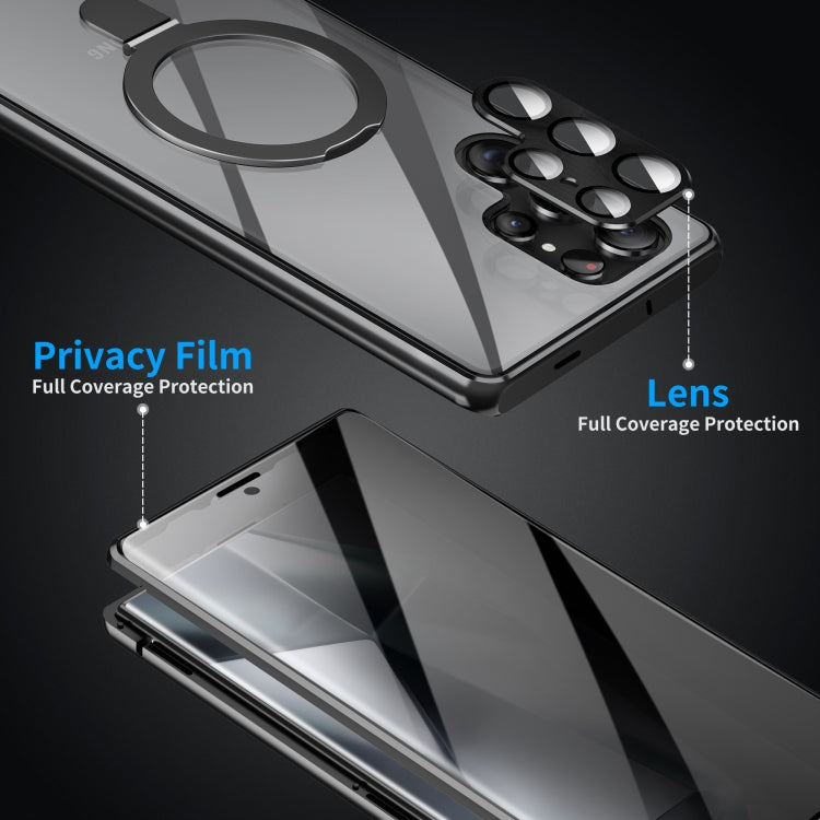 For Samsung Galaxy S24 Ultra 5G MagSafe Magnetic Privacy Frosted Tempered Glass Holder Phone Case(Black) by bashfashion