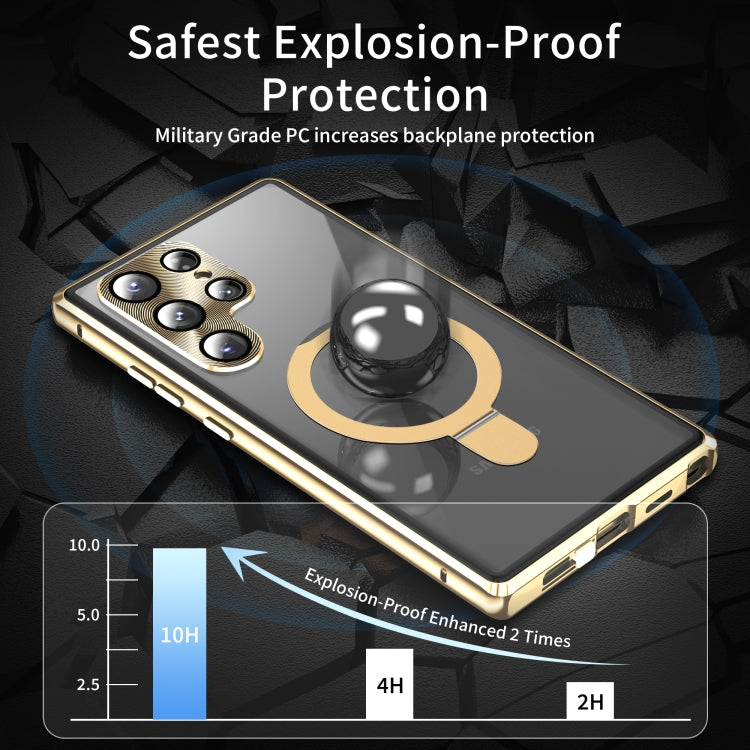 For Samsung Galaxy S24 Ultra 5G MagSafe Magnetic Privacy Frosted Tempered Glass Holder Phone Case(Gold) by bashfashion