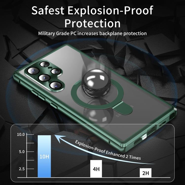 For Samsung Galaxy S24 Ultra 5G MagSafe Magnetic Privacy Frosted Tempered Glass Holder Phone Case(Green) by bashfashion