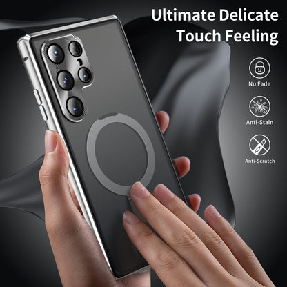For Samsung Galaxy S24 Ultra 5G MagSafe Magnetic Privacy Frosted Tempered Glass Holder Phone Case(Silver) by bashfashion