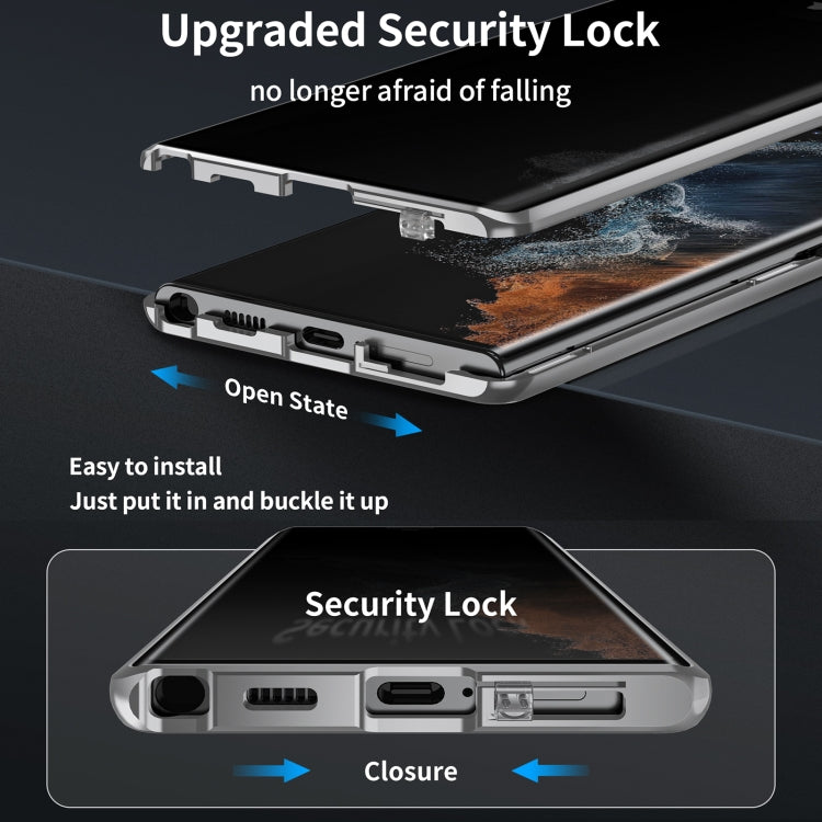 For Samsung Galaxy S24 Ultra 5G MagSafe Magnetic Privacy Frosted Tempered Glass Holder Phone Case(Silver) by bashfashion