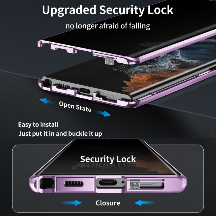 For Samsung Galaxy S24 Ultra 5G MagSafe Magnetic Privacy Frosted Tempered Glass Holder Phone Case(Purple) by bashfashion