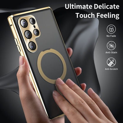 For Samsung Galaxy S23 Ultra 5G MagSafe Magnetic Privacy Frosted Tempered Glass Holder Phone Case(Gold) by bashfashion