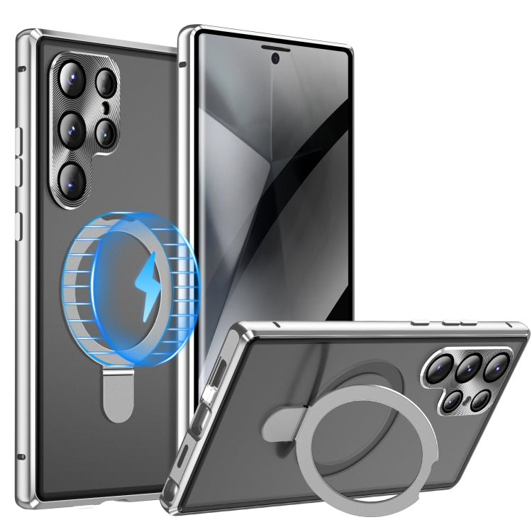 For Samsung Galaxy S23 Ultra 5G MagSafe Magnetic Privacy Frosted Tempered Glass Holder Phone Case(Silver) by bashfashion