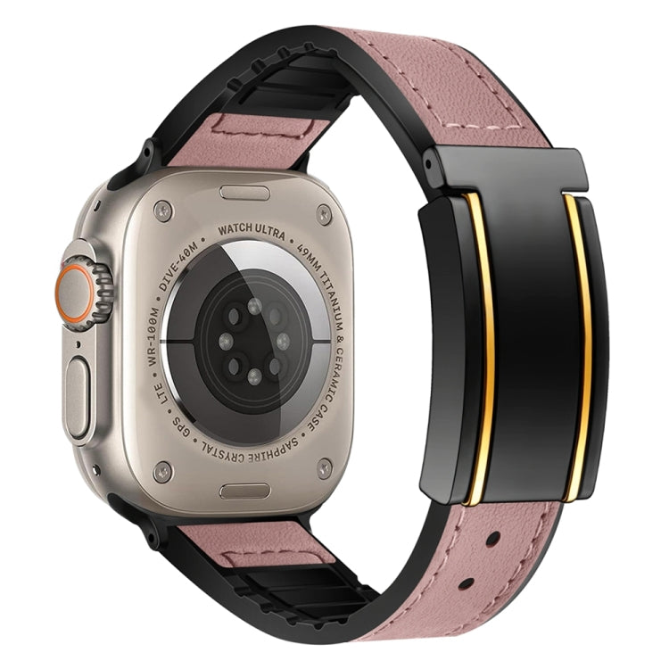 For Apple Watch Ultra 2 49mm Trapezoid Fold Magnetic Buckle Silicone PU Watch Band(Pink) by bashfashion