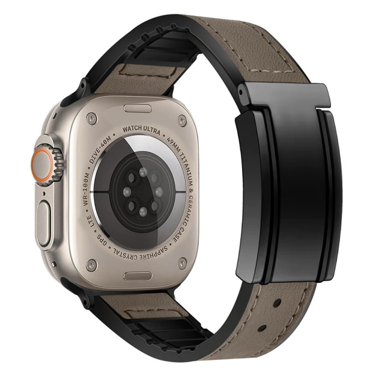 For Apple Watch Ultra 2 49mm Trapezoid Fold Magnetic Buckle Silicone PU Watch Band(Brown) by bashfashion