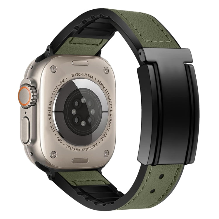 For Apple Watch Ultra 2 49mm Trapezoid Fold Magnetic Buckle Silicone PU Watch Band(Army Green) by bashfashion