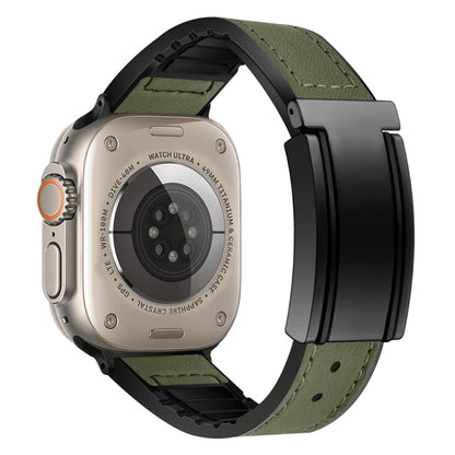 For Apple Watch Ultra 2 49mm Trapezoid Fold Magnetic Buckle Silicone PU Watch Band(Army Green) by bashfashion