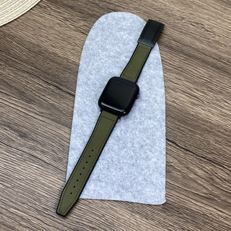 For Apple Watch Ultra 2 49mm Trapezoid Fold Magnetic Buckle Silicone PU Watch Band(Army Green) by bashfashion
