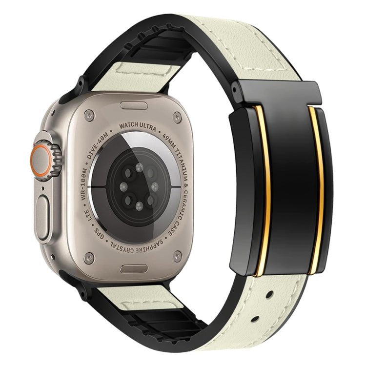 For Apple Watch Ultra 2 49mm Trapezoid Fold Magnetic Buckle Silicone PU Watch Band(Beige Gold) by bashfashion