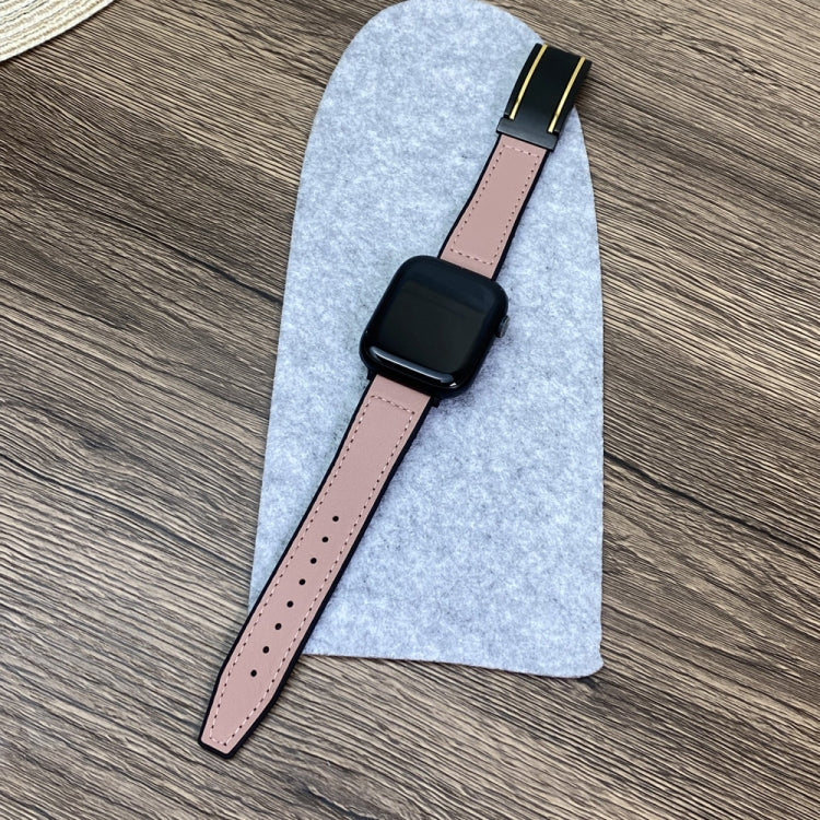 For Apple Watch Series 9 45mm Trapezoid Fold Magnetic Buckle Silicone PU Watch Band(Pink) by bashfashion