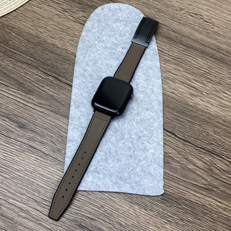 For Apple Watch Series 9 45mm Trapezoid Fold Magnetic Buckle Silicone PU Watch Band(Brown) by bashfashion