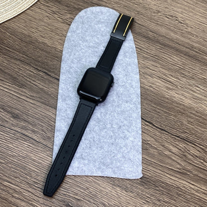 For Apple Watch Series 9 45mm Trapezoid Fold Magnetic Buckle Silicone PU Watch Band(Black Gold) by bashfashion
