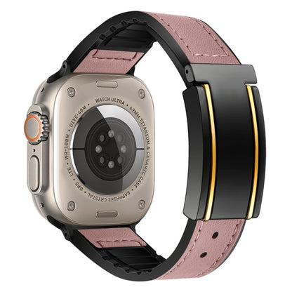 For Apple Watch Ultra 49mm Trapezoid Fold Magnetic Buckle Silicone PU Watch Band(Pink) by bashfashion