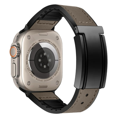 For Apple Watch Ultra 49mm Trapezoid Fold Magnetic Buckle Silicone PU Watch Band(Brown) by bashfashion