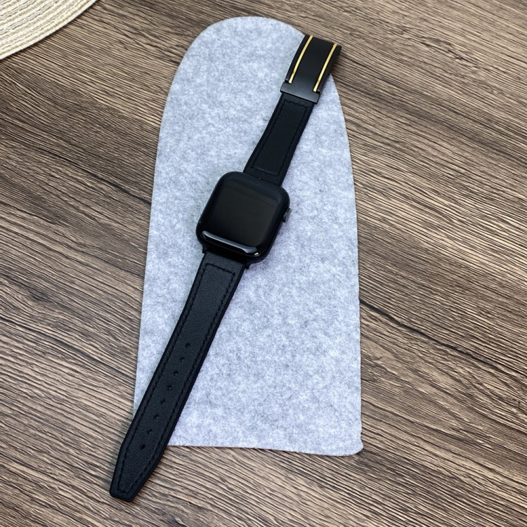 For Apple Watch Ultra 49mm Trapezoid Fold Magnetic Buckle Silicone PU Watch Band(Black Gold) by bashfashion