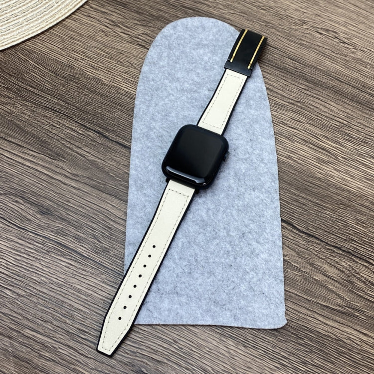 For Apple Watch SE 2022 44mm Trapezoid Fold Magnetic Buckle Silicone PU Watch Band(Beige Gold) by bashfashion