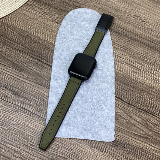 For Apple Watch SE 40mm Trapezoid Fold Magnetic Buckle Silicone PU Watch Band(Army Green) by bashfashion