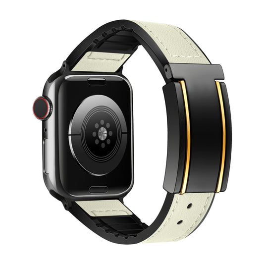 For Apple Watch Series 2 42mm Trapezoid Fold Magnetic Buckle Silicone PU Watch Band(Beige Gold) by bashfashion