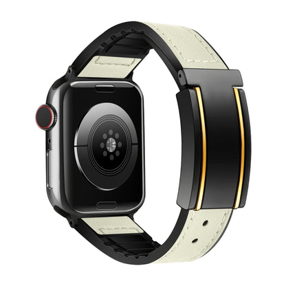 For Apple Watch 42mm Trapezoid Fold Magnetic Buckle Silicone PU Watch Band(Beige Gold) by bashfashion