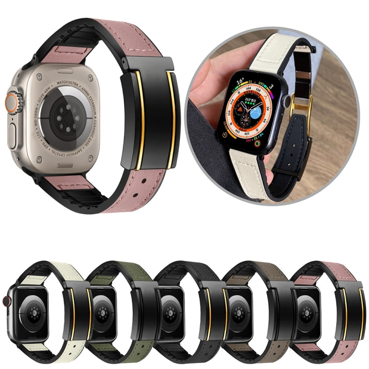 For Apple Watch 38mm Trapezoid Fold Magnetic Buckle Silicone PU Watch Band(Beige Gold) by bashfashion