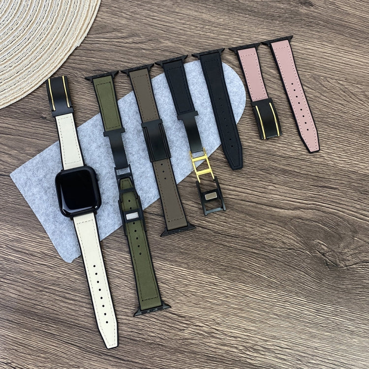 For Apple Watch Ultra 2 49mm Trapezoid Fold Magnetic Buckle Silicone PU Watch Band(Army Green) by bashfashion