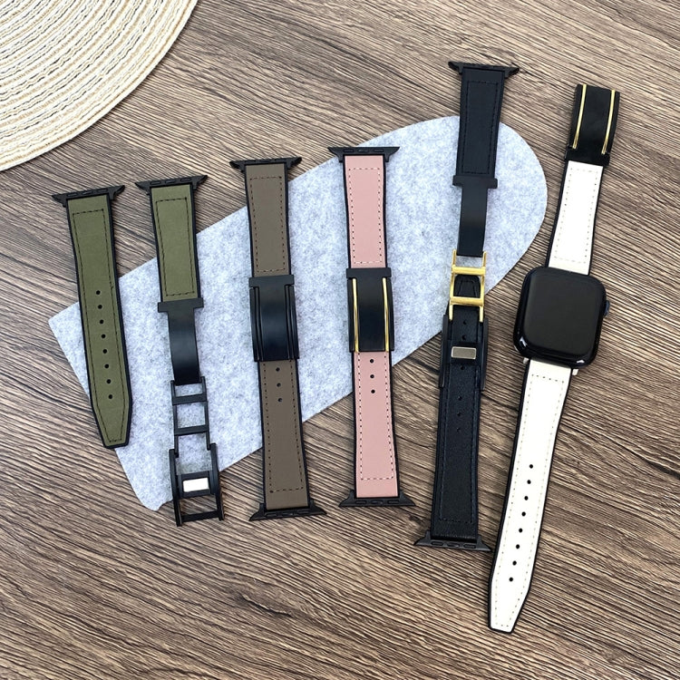 For Apple Watch Ultra 2 49mm Trapezoid Fold Magnetic Buckle Silicone PU Watch Band(Beige Gold) by bashfashion