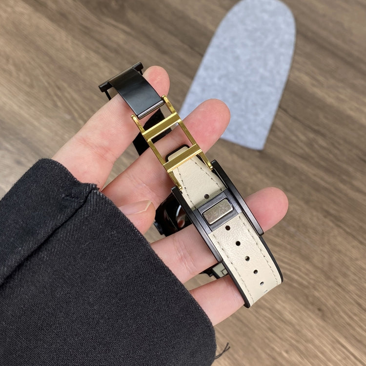 For Apple Watch Series 10 42mm Trapezoid Fold Magnetic Buckle Silicone PU Watch Band(Pink) by bashfashion