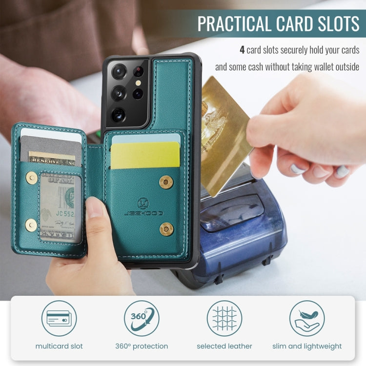 For Samsung Galaxy S21 Ultra 5G JEEHOOD J05 Business Magnetic Style RFID Leather Phone Case(Blue Green) by JEEHOOD