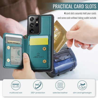 For Samsung Galaxy S21 Ultra 5G JEEHOOD J05 Business Magnetic Style RFID Leather Phone Case(Blue Green) by JEEHOOD