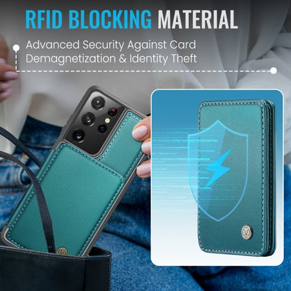 For Samsung Galaxy S21 Ultra 5G JEEHOOD J05 Business Magnetic Style RFID Leather Phone Case(Blue Green) by JEEHOOD
