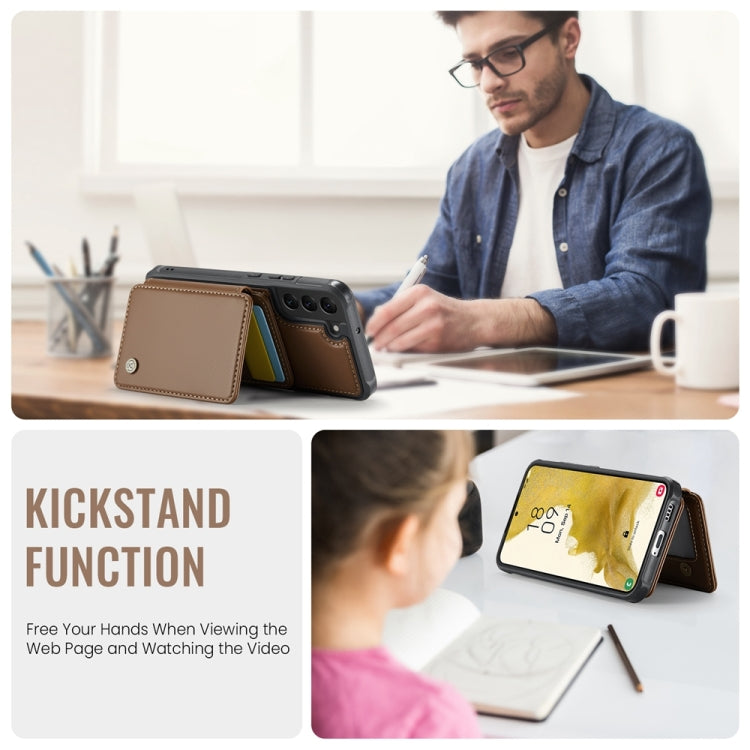 For Samsung Galaxy S22 5G JEEHOOD J05 Business Magnetic Style RFID Leather Phone Case(Brown) by JEEHOOD