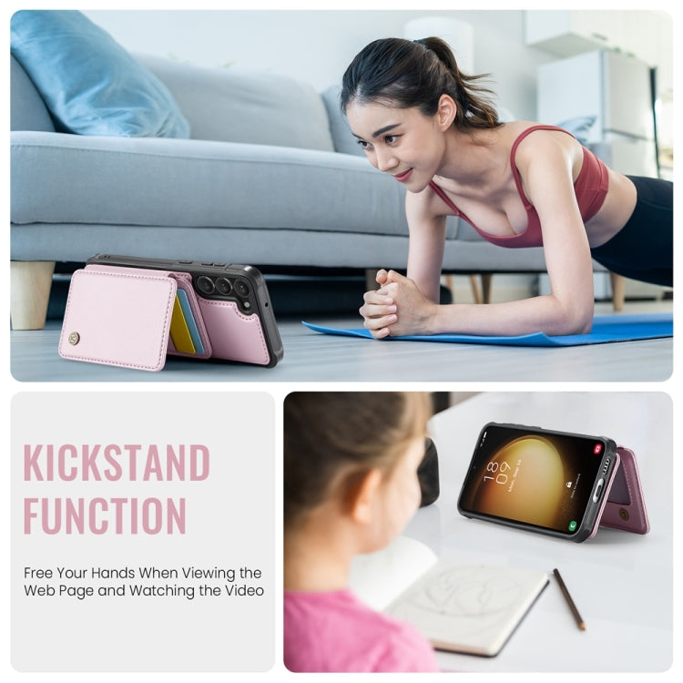 For Samsung Galaxy S23+ 5G JEEHOOD J05 Business Magnetic Style RFID Leather Phone Case(Pink) by JEEHOOD