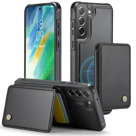 For Samsung Galaxy S21 FE 5G JEEHOOD J05 Business Magnetic Style RFID Leather Phone Case(Black) by JEEHOOD