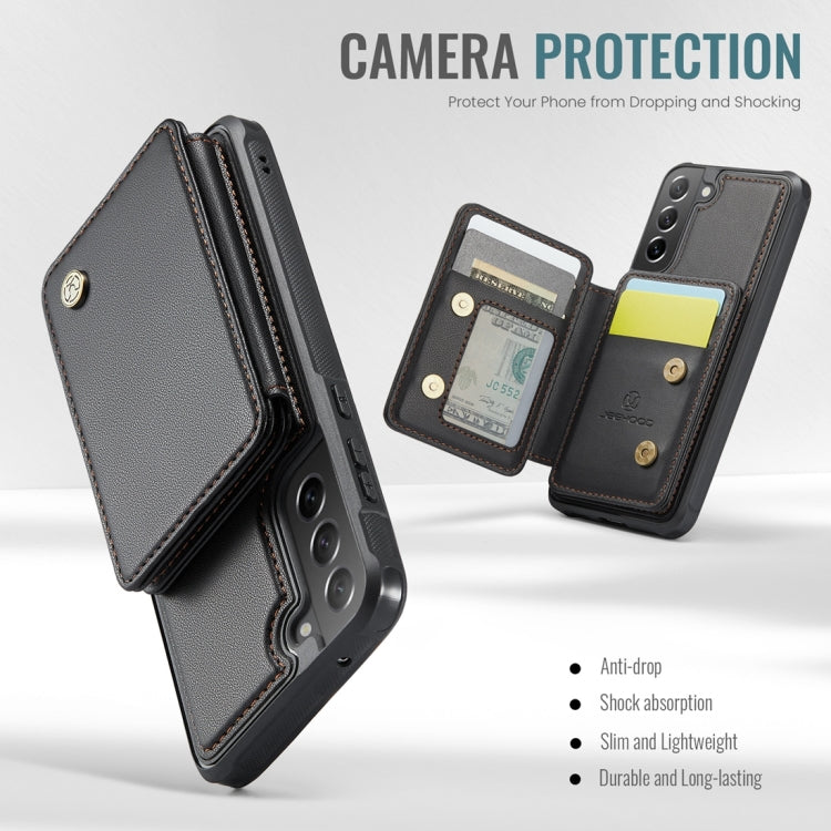 For Samsung Galaxy S21 FE 5G JEEHOOD J05 Business Magnetic Style RFID Leather Phone Case(Black) by JEEHOOD