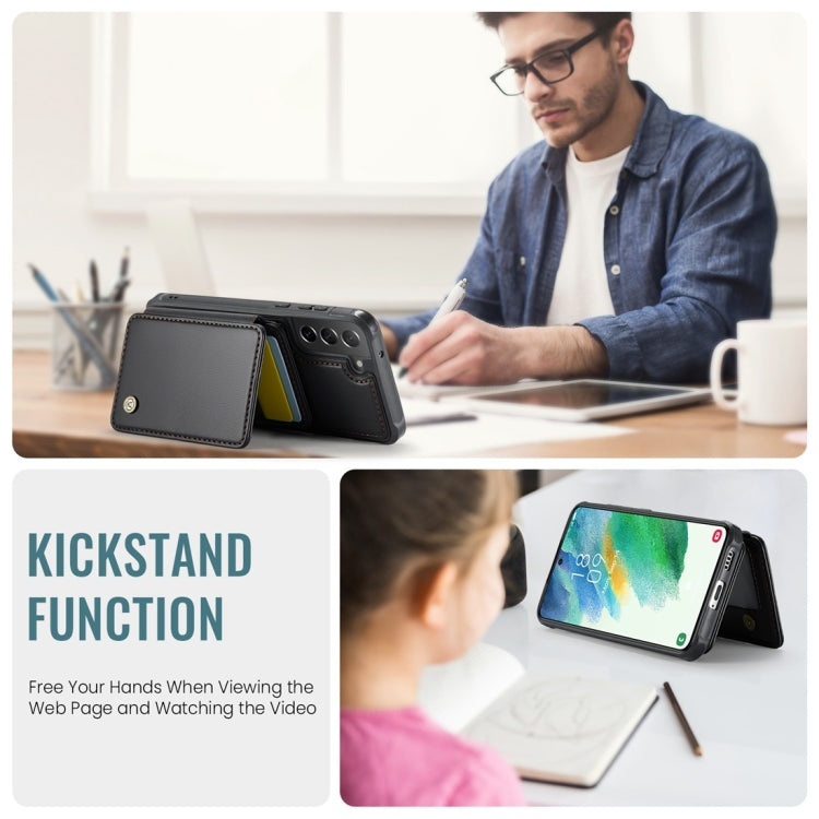 For Samsung Galaxy S21 FE 5G JEEHOOD J05 Business Magnetic Style RFID Leather Phone Case(Black) by JEEHOOD