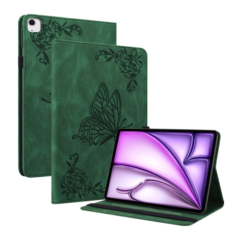 For iPad Air 11 2025 / 2024 Butterfly Flower Embossed Leather Tablet Case(Green) by bashfashion