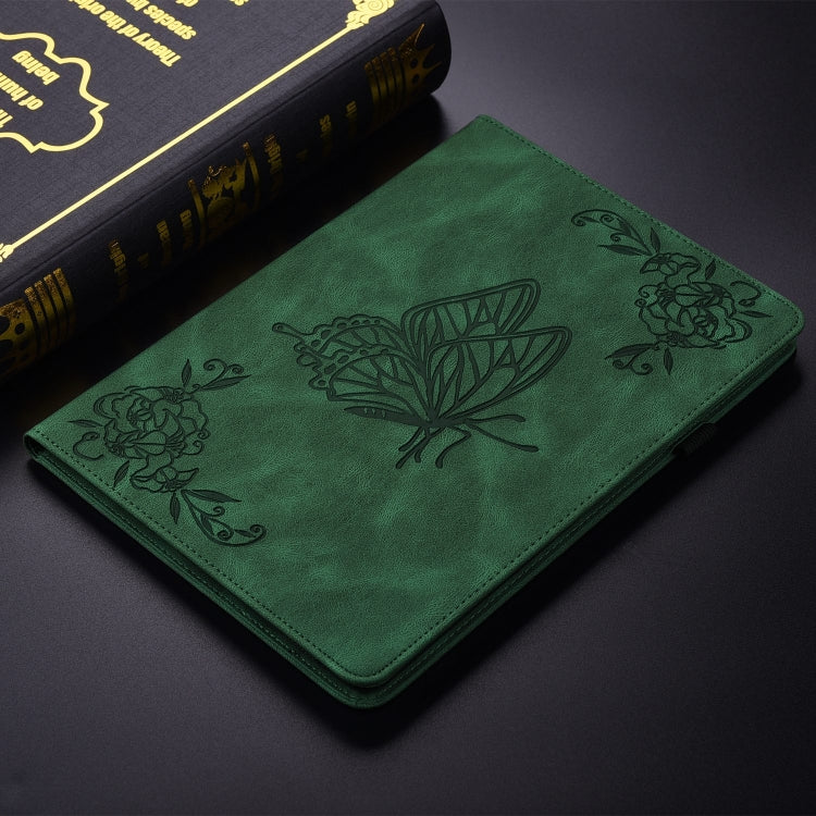 For iPad Air 11 2025 / 2024 Butterfly Flower Embossed Leather Tablet Case(Green) by bashfashion