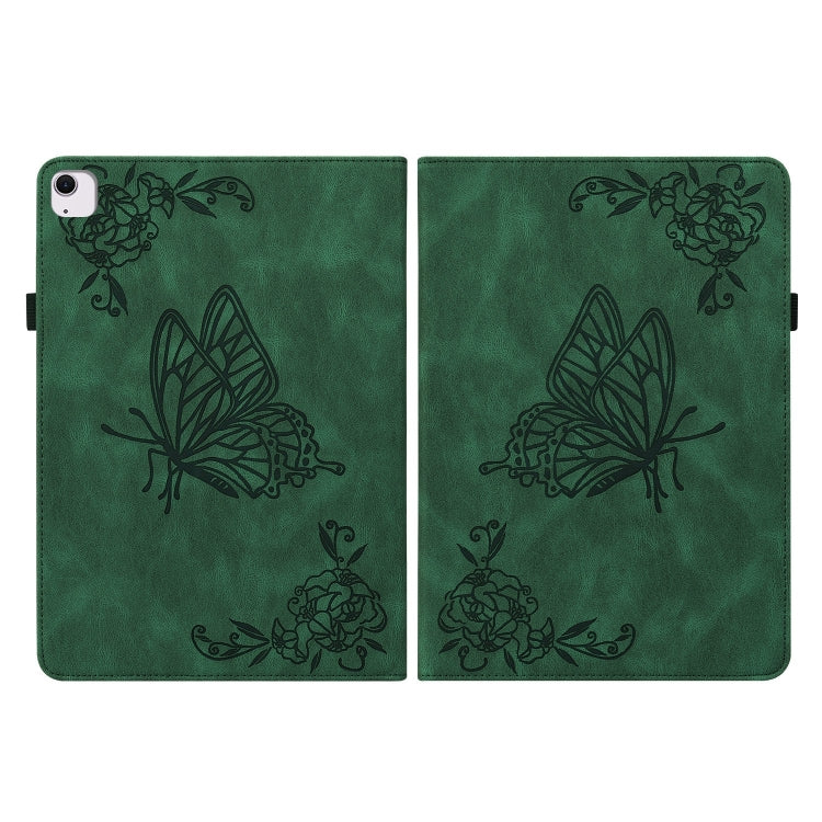 For iPad Air 11 2025 / 2024 Butterfly Flower Embossed Leather Tablet Case(Green) by bashfashion